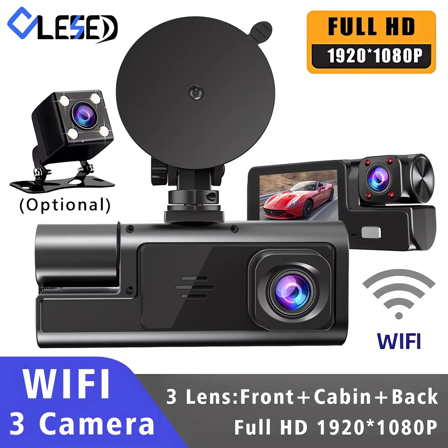WIfi Car Dvr Dash Cam 3 Cameras FHD 1080P Video Recorder 3 Channel Front Rear View Night Vision Black Box DVR For Vehicle Safety