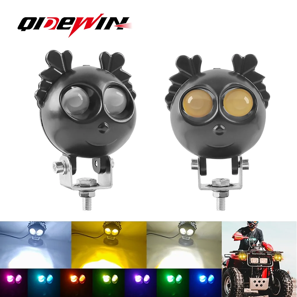 LED Motorcycle Rainbow Spotlights Modified with large eyes dual color RGB auxiliary lights for high low beam paving spotlights