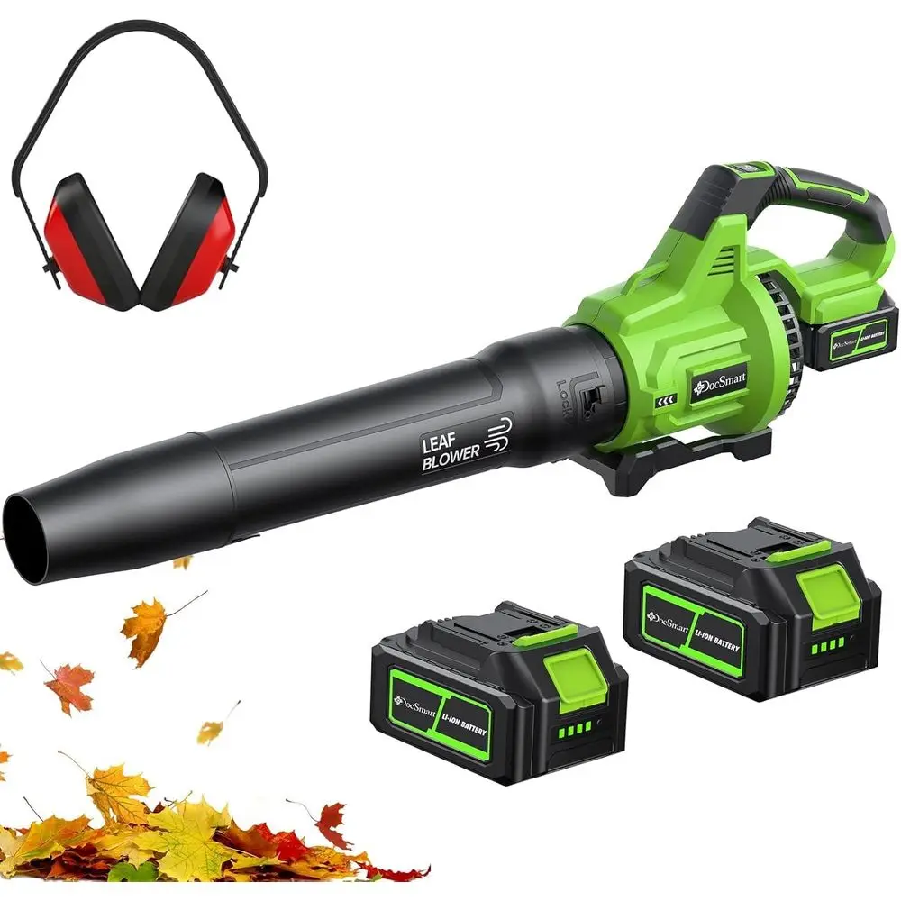 

Cordless Leaf Blower 2x4.0Ah Battery Powered Electric Leaf Blower with Noise-Reduction Earmuffs, 165 MPH 650 CFM Garden Tools fo