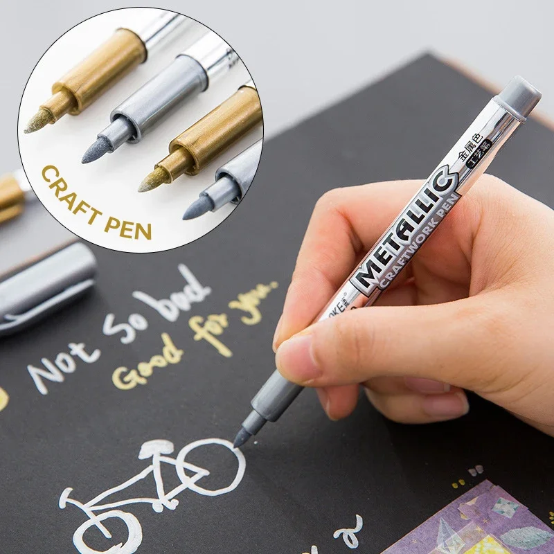 Metallic Marker Pen Waterproof Permanent Acrylic Gold Silver Color Pen Back to School Supplies Highlighter Marker DIY Painting image 2