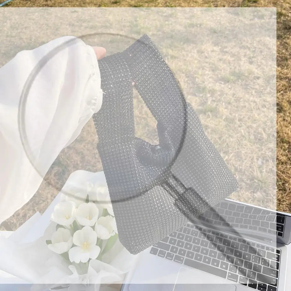 

Women Crystal Bling Bag Solid Color Rhinestone Glitter Vest Purse Versatile Small Luxury Clutch Female Evening Party Handbag