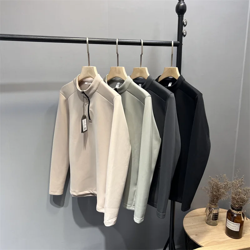 Spring new elastic soft air layer half zipper stand up collar sports and leisure long hoodie for men
