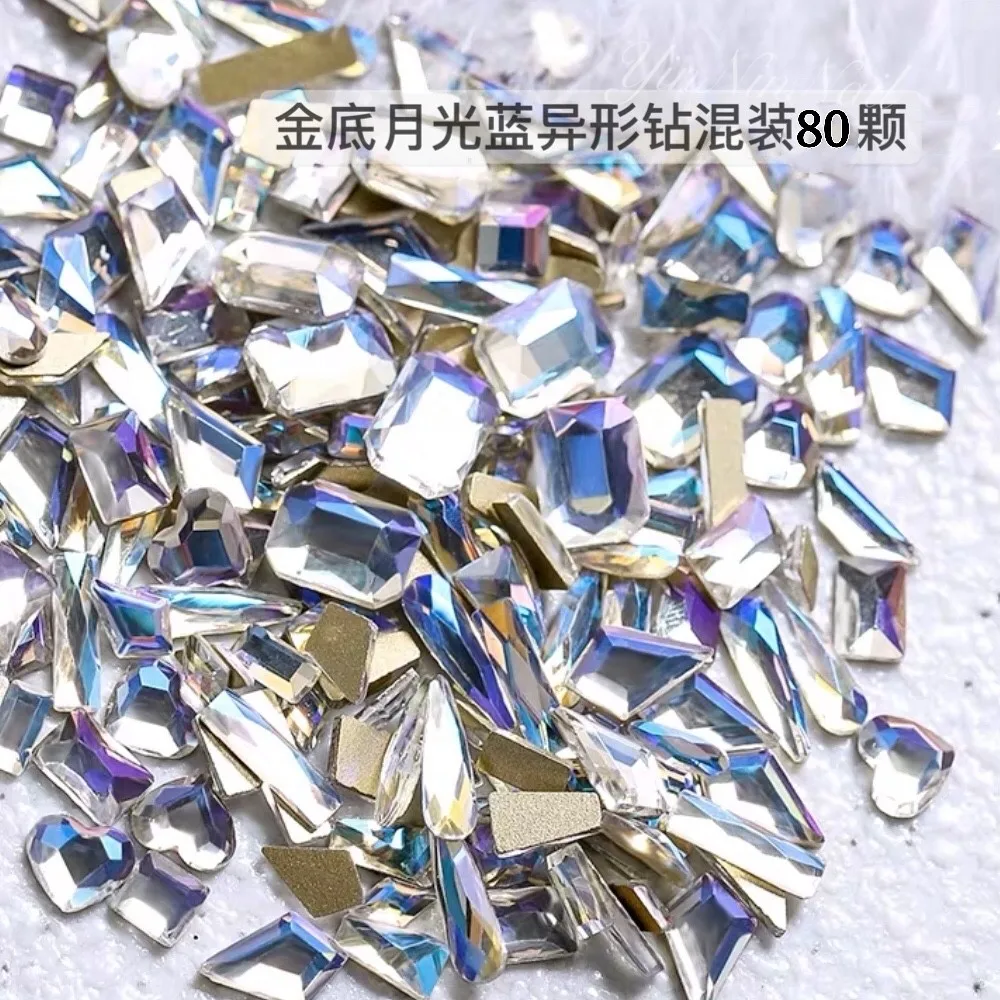 

100PCS Nail art Rhinestone GLASS flat back Moon's Light Flatback Glass Gems Stone Multi Shapes Rhinestone Nail Art 3D Nail Charm