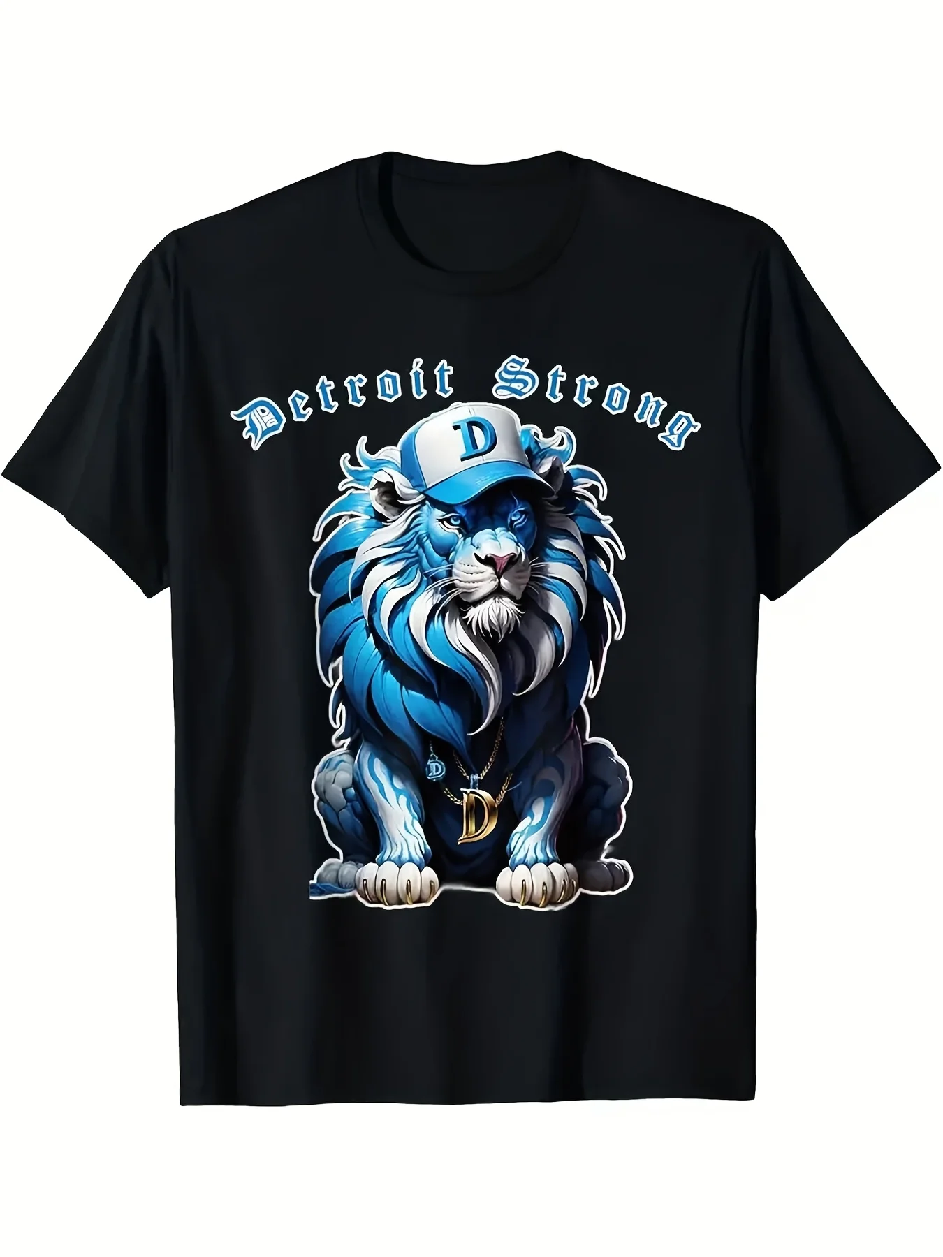Men's Heavy T-Shirt Crew Neck Short Sleeve Detroit Powerful Pattern Sports Style Casual Daily Sports Ideal Christmas and Thanksgiving Gifts (Black) Breathable Fabric Vintage Casual Short Sleeve T-Shirt, Crew Neck Print