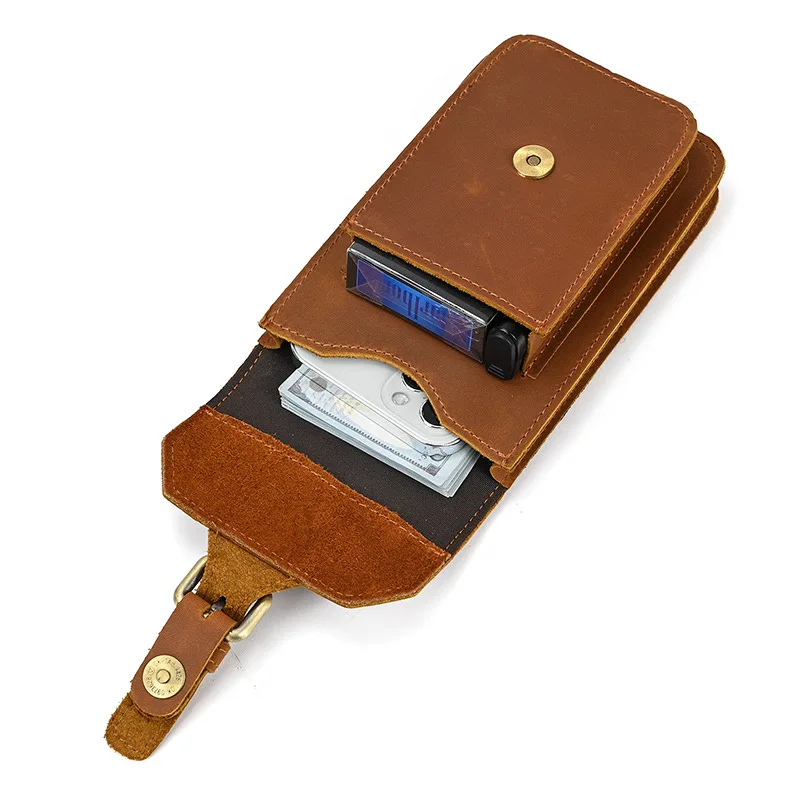 Marsupio in pelle da uomo Marsupio da uomo in pelle Crazy Horse Il primo strato di cintura in pelle di vacchetta Borsa da appendere Borsa per cellulare Tiktok