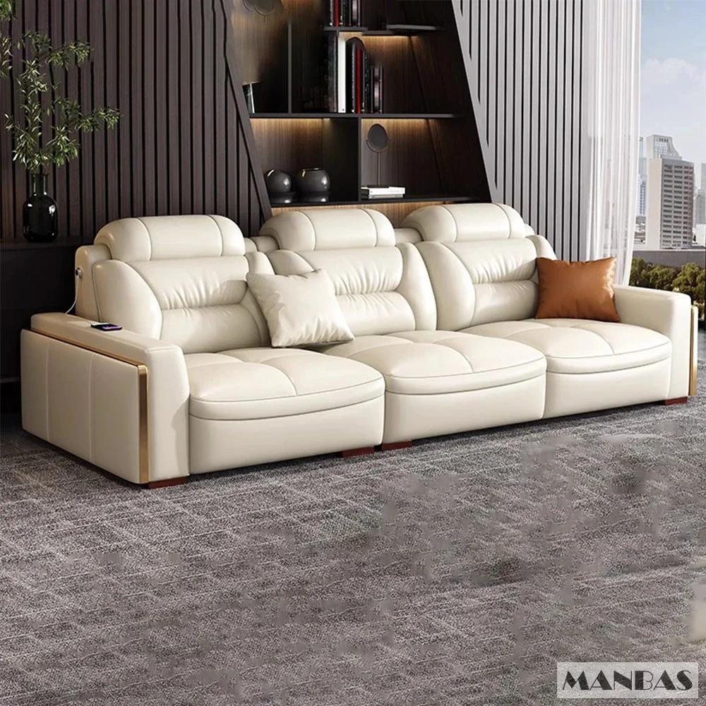 Premium Italian Genuine Leather Sectional Sofa Sets Couch Sofas with USB and Bluetooth Speaker - MANBAS Living Room Furniture