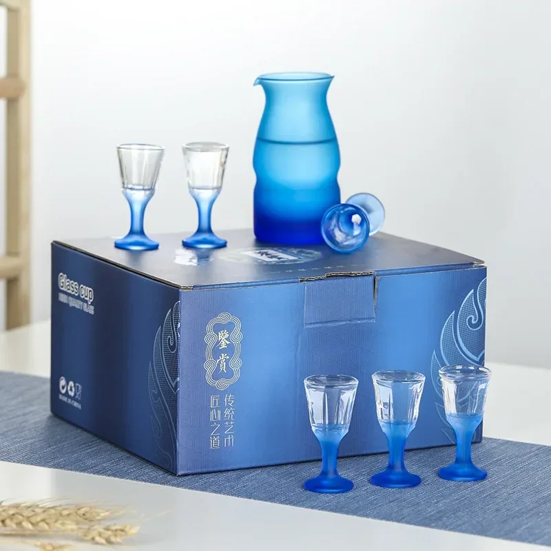 Crystal Glass Wine Dispenser Set, Pouring Pot, One Mouthful Wine Cup, Blue Baijiu, High Grade, Household