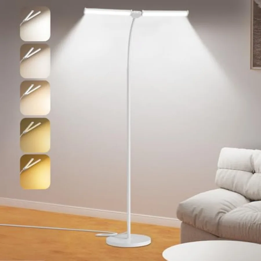 LED Floor Lamp for Living Room, Bright Reading Lamps for Office, Adjustable Colors TemperaturesandBrightness, Dual Head Goose N