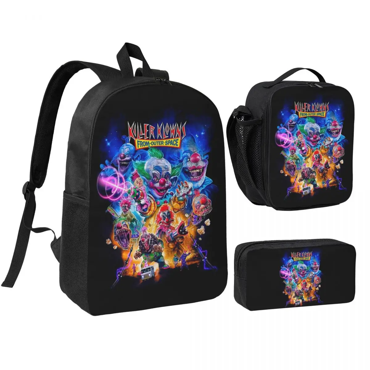 Killer Klowns From Outer Space Funny Horror Movie Backpack BookBag School Bag Shoulder Bags 3ps Insulated Lunch Bag Pencil Case