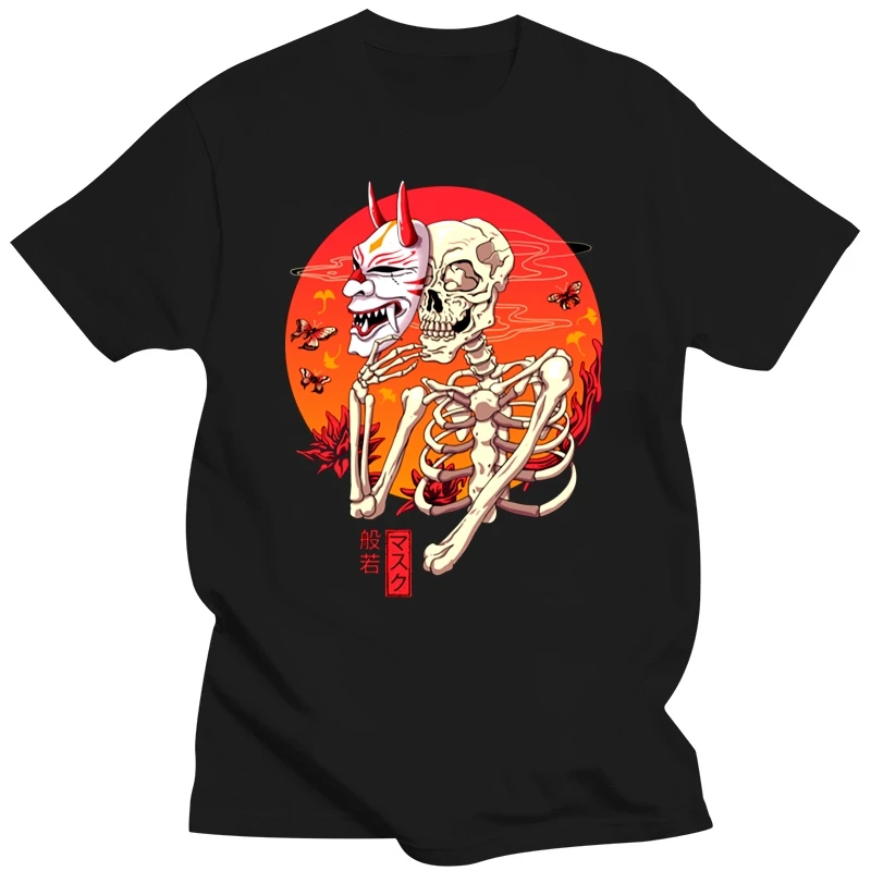 Hannya Yokai Mask Funny Skeleton Portrait Art Unisex Black T-Shirt S-3Xl Free Style Tee Shirt