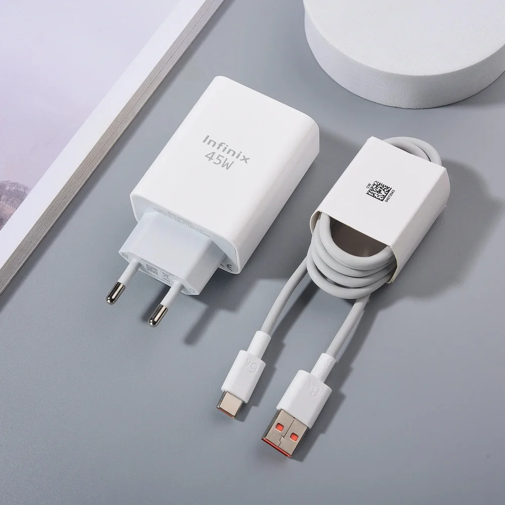 New Infinix Note 60 50 45W USB Charger EU Fast Charging Power Adapter 6A USB C Cable For Infinix Hot 50 40 30 50i Zero/GT 30 Pro