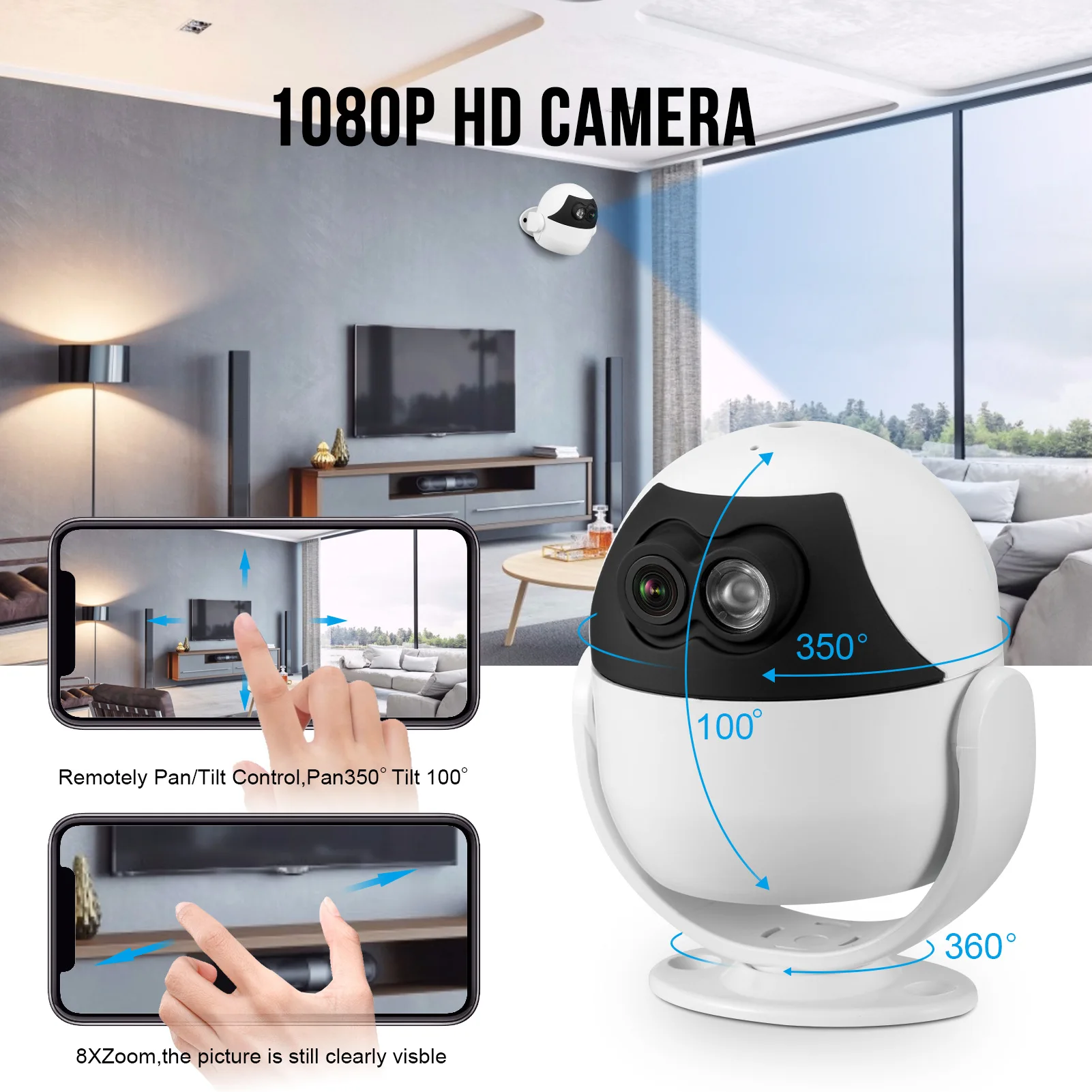 2MP 1080P Tuya APP 8X Zoom Wireless WIFI IP Camera AI Humanoid Detection Home Security CCTV Intercom Baby Monitor