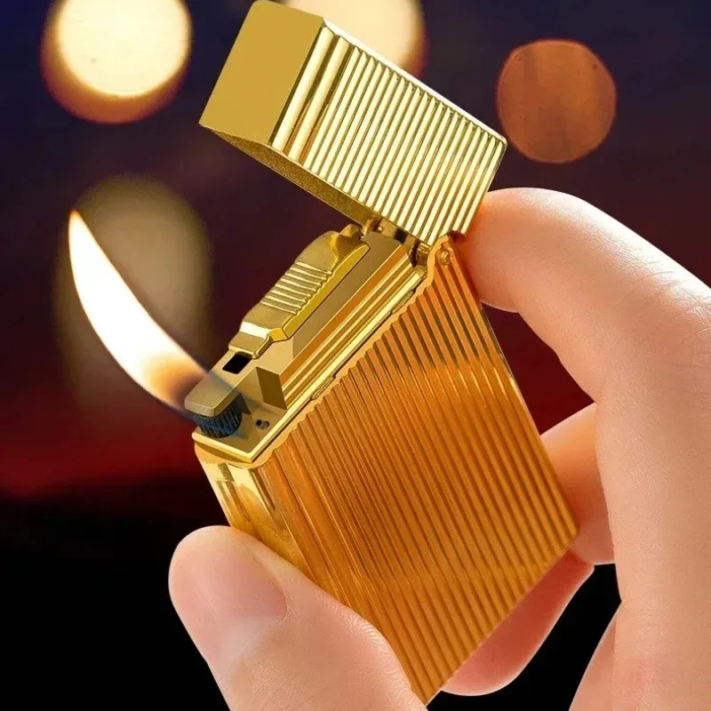 New Metal Steel Voice Oblique Fire Inflatable Lighter Sideslip Grinding Wheel Ignition Butane Gas Pipe Lighter Smoking Wholesale