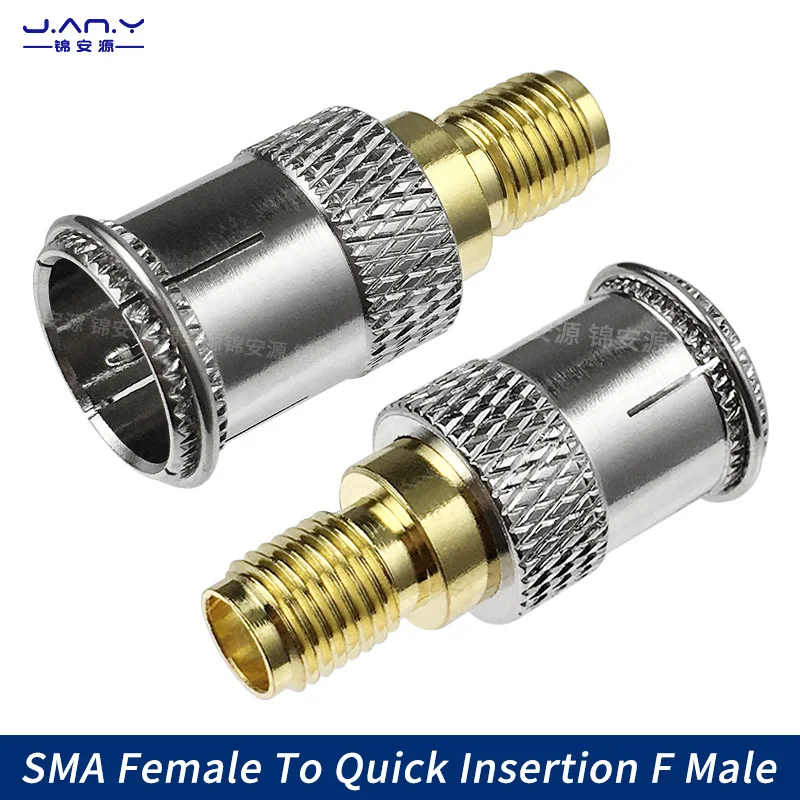 Copper gold-plated SMA to inch F-head FM antenna Cable TV TV signal adapter reverse-pole RF coaxial quick-insert connector