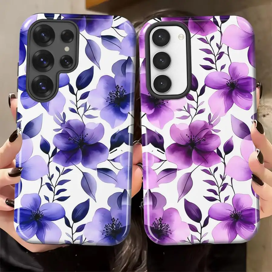 Soft Cover Capa Phone Case for Samsung Galaxy S26 Ultra A56 A26 S25Ultra A36 A16 S20 FE S24 Ultra S23 Purple Floral Pattern