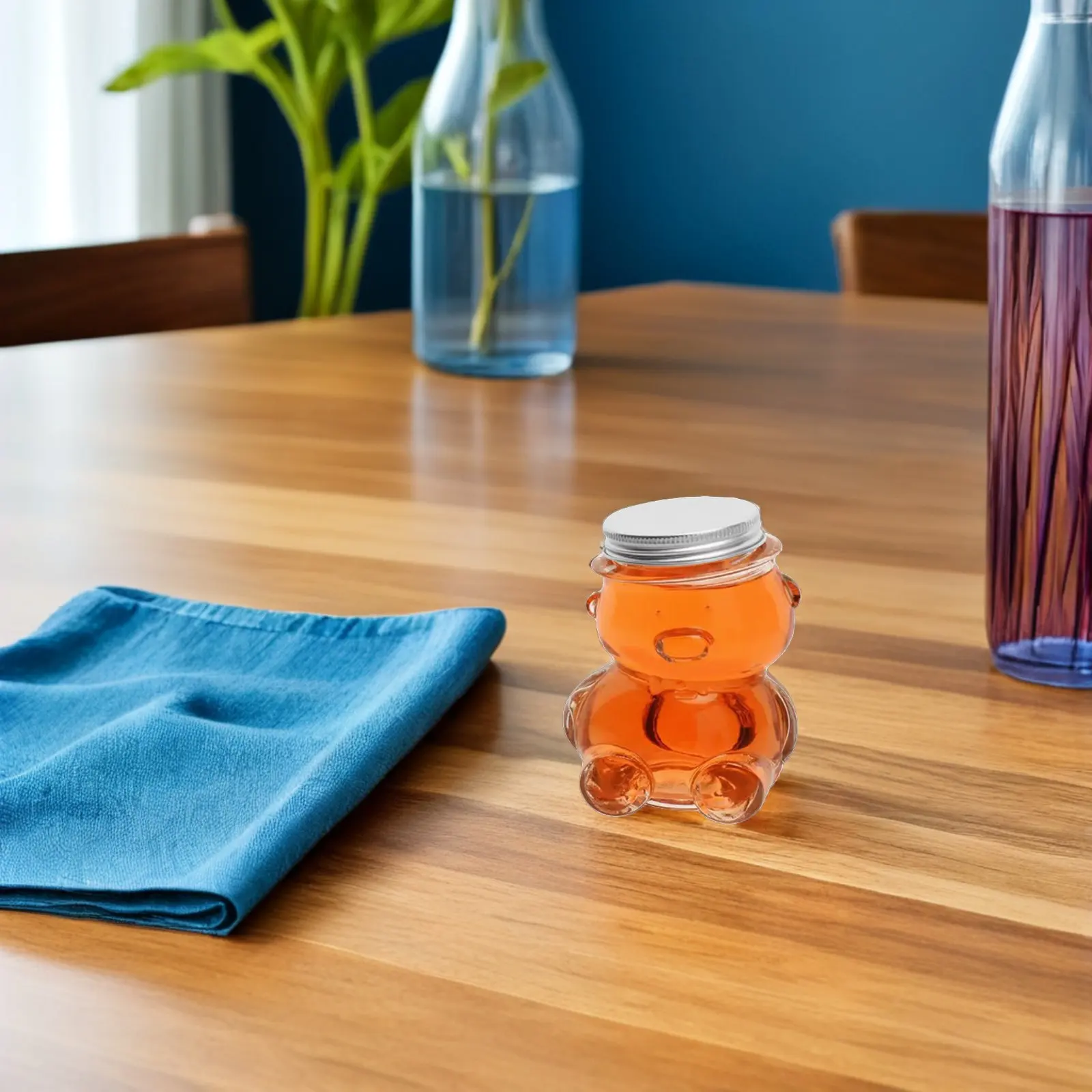 4Pcs Transparent Bear Shaped Glass Honey Jar Decorative Storage Containers Honey Dispensers Birthday Wedding Bear Jar