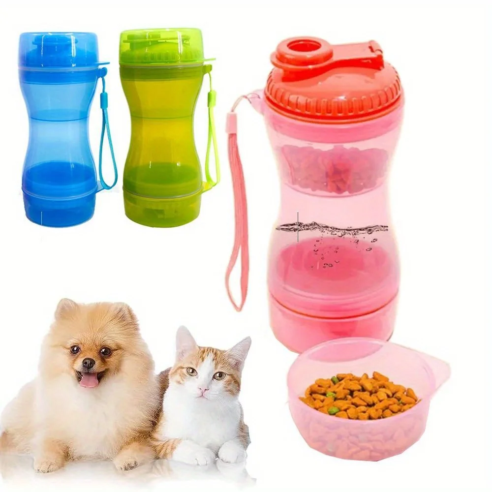 Leak-Proof Portable Dog Water Bottle with Integrated Food Container Pet Travel Dog Drinking Cup Cat Pet Water Feeding Supplies