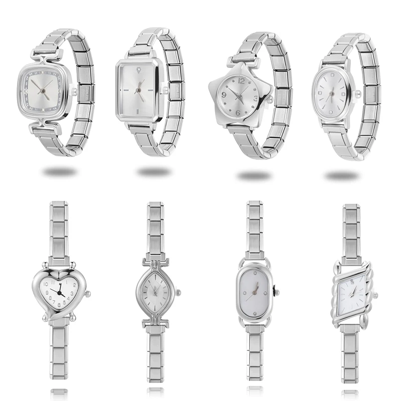 New White Dial Women's Stainless Steel Roman Numerals Watch Bracelet DIY 9mm Fit Charm For Party Friend Wife Birthday Jewelry