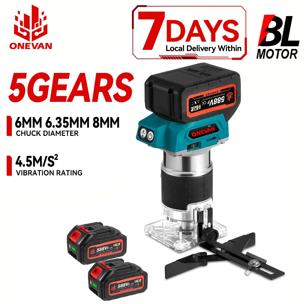 ONEVAN 1600W Brushless Trimmer Elettrico 5 Marce 6MM 6.35MM 8MM Cordless Incisione Scanalatura Fresatura Router Per Makita Batteria Spille