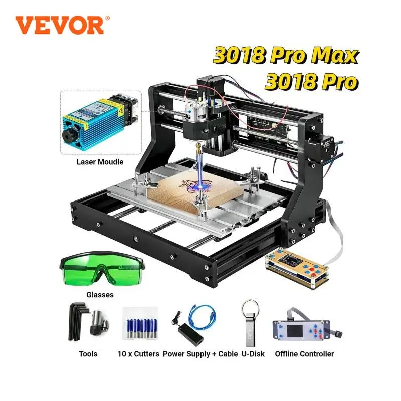 VEVOR CNC 3018 PRO Router Engraver with Laser Module 3 Axis Engraving Machine GRBL Wood Milling Wood Router for DIY Woodworking