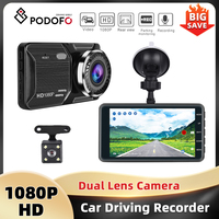Podofo 4 ''1080P Car DVR 150 ° Wide-angle Double Lens Car Mirror Recorder Waterproof IP66 Drive Recorder Car Reverend View Mirror