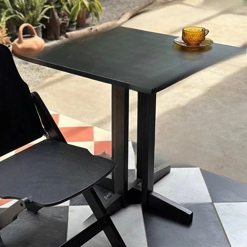 Retro solid wood square table coffee tab le round balcony table and ch airs side few bed and breakfast ta ble