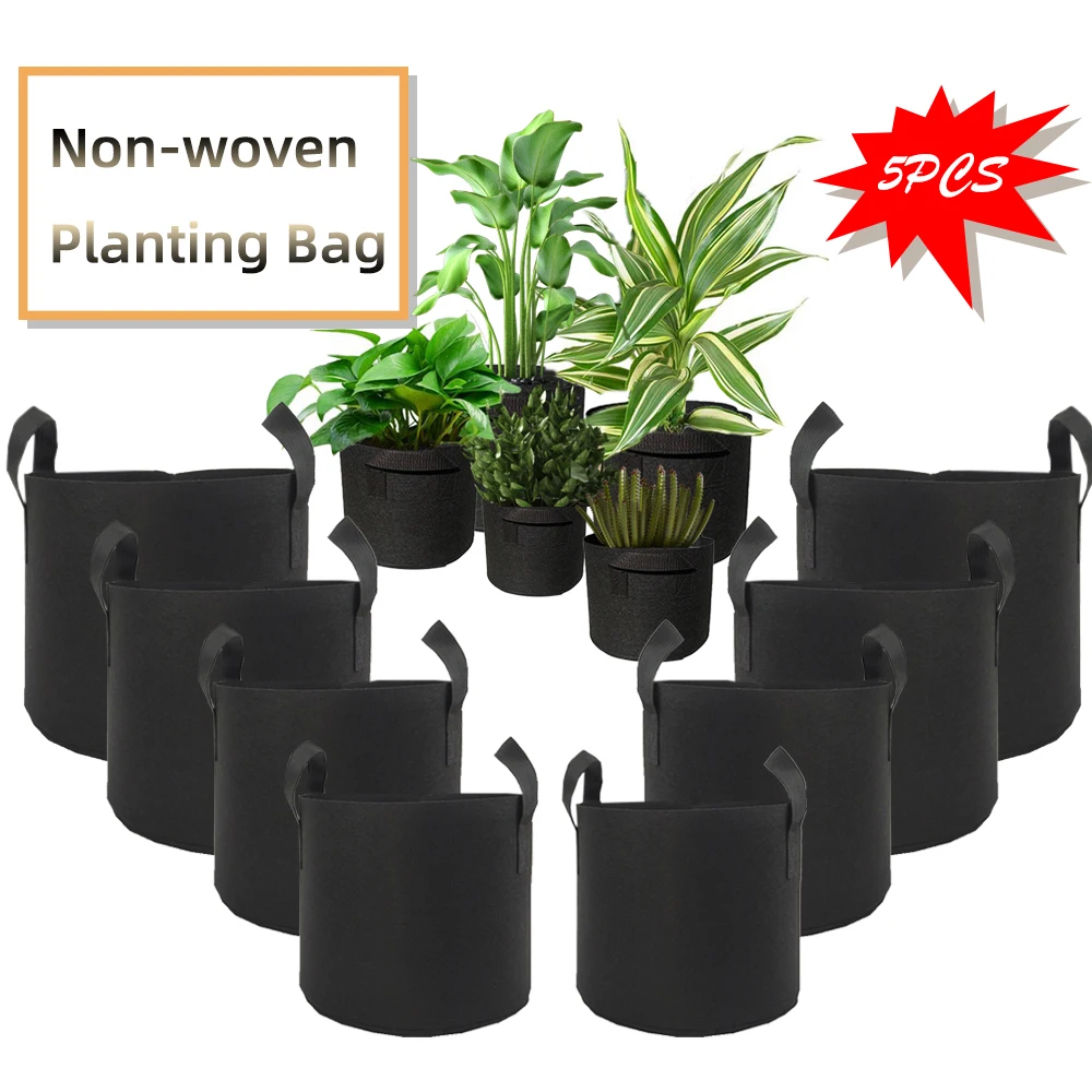 3-5Pcs 1-50 Gallon Grow Bags Felt Grow Bags W/ Handles Gardening Fabric Grow Pot Vegetable Growing Planter Flower Planting Pots