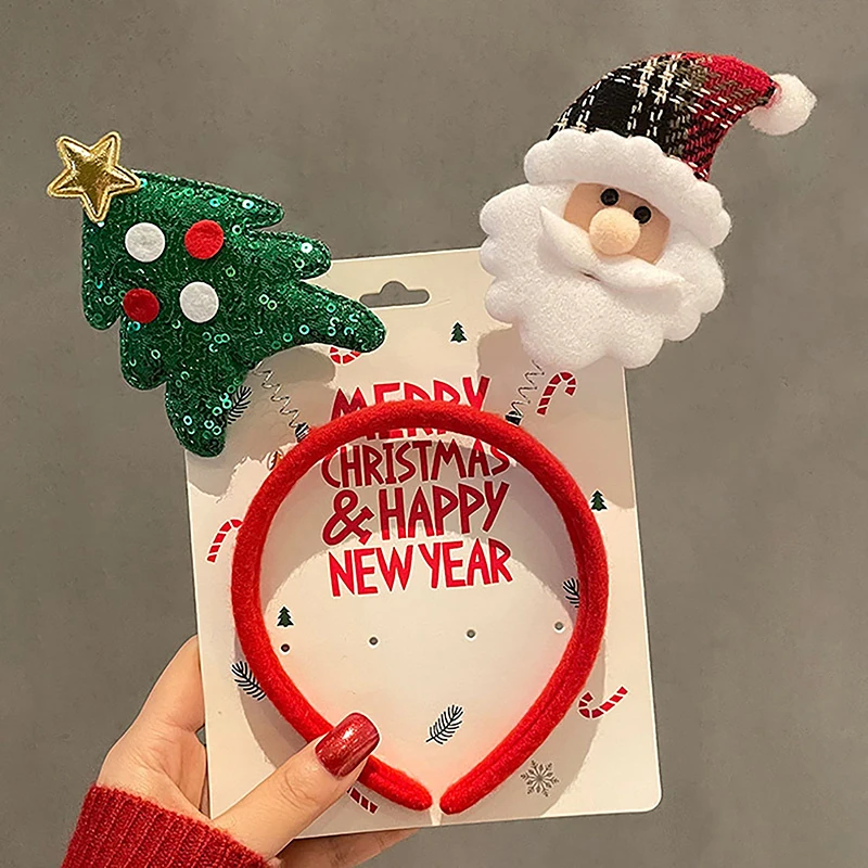 Merry Christmas Cartoon Elk Santa Claus Snowman Christmas Tree Hair Accessories  Happy New Year  Merry Christmas Headwear