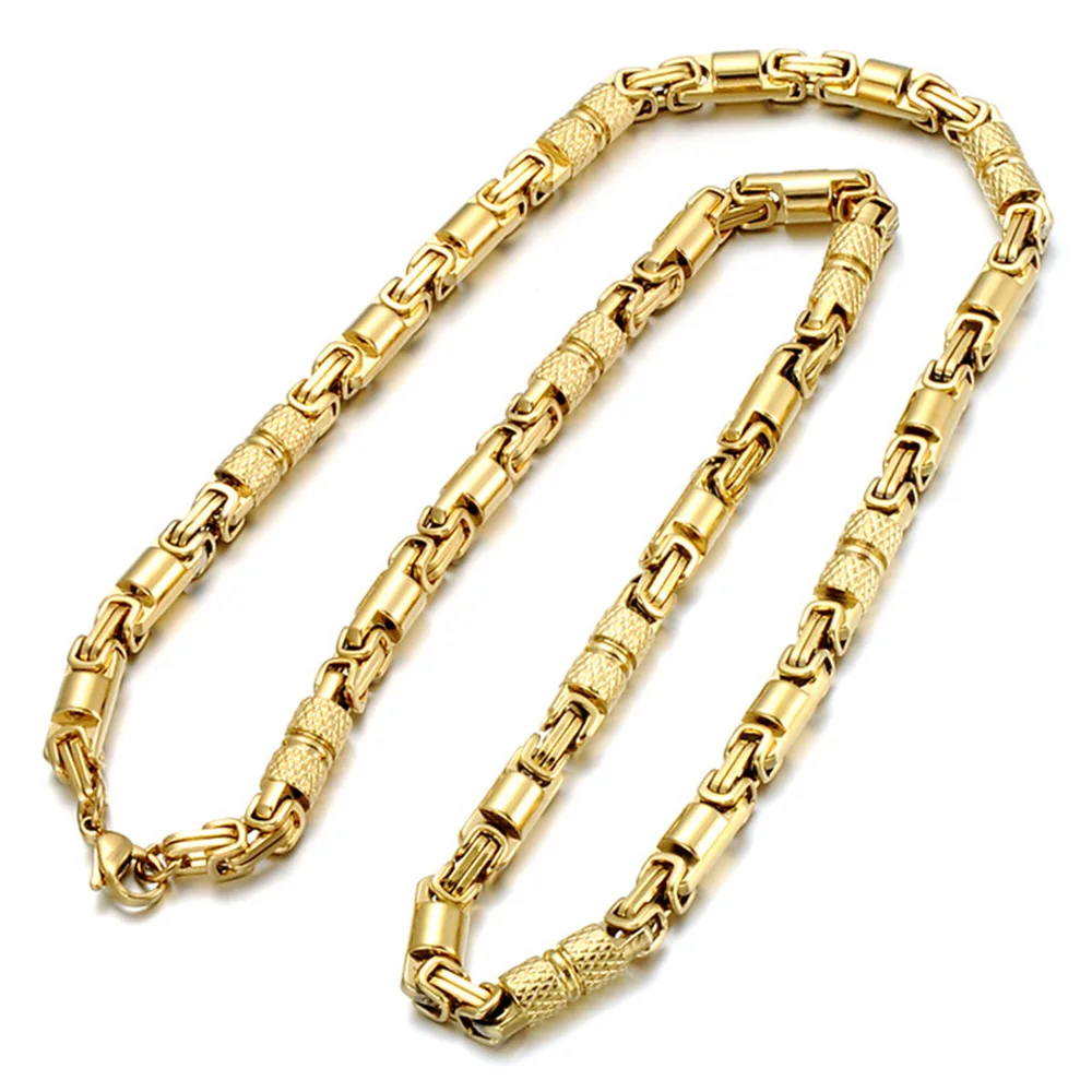 6mm Heavy 18K Gold Color Stainless Steel Byzantine Chain Necklace Men Women Punk Rock Hiphop Black Biker Bike Choker Jewelry