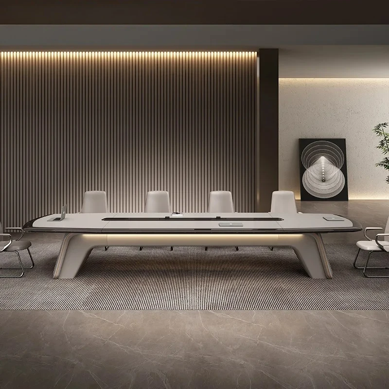 

B Light luxury, high-end sense, simple and modern veneer conference table, conference room long table
