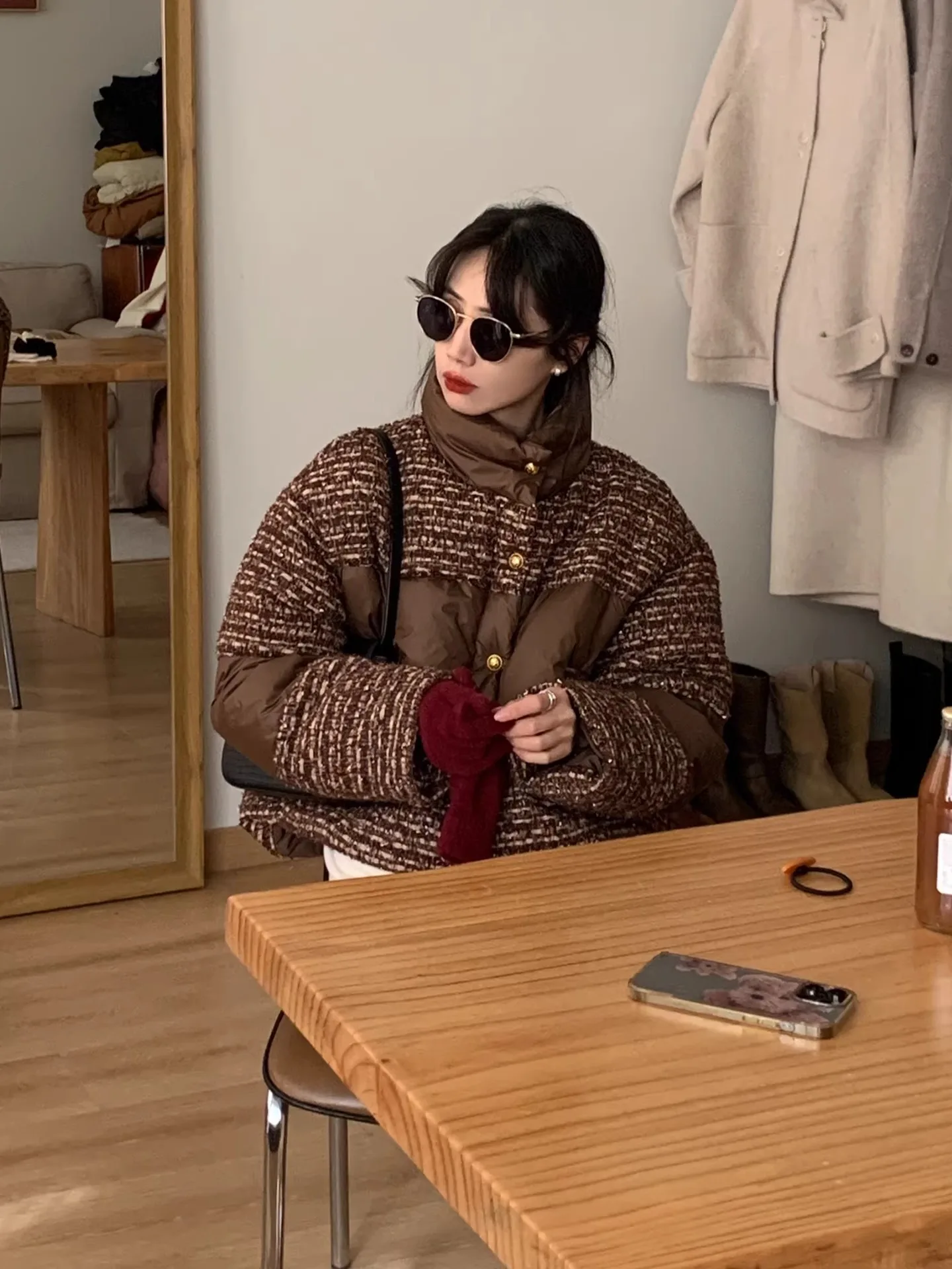 

BRIVIN Korean Sle Stand Collar Puffer Jaet Women's Thiened Loose Bread Sle Warm Winter Coat Du down Filling