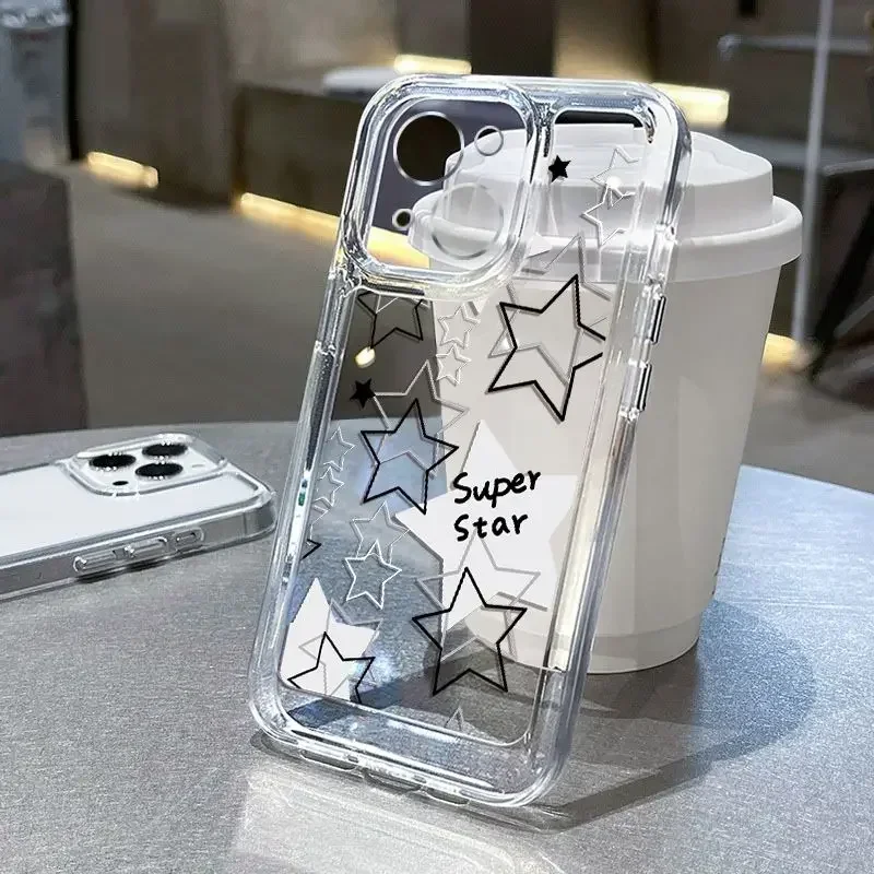 

Korean Cute Star Soft Transparent Phone Case For iPhone 15 14 Pro Max Cases iPhone 13 11 12 Pro Max XR XS 7 8 Plus SE 2020 Case