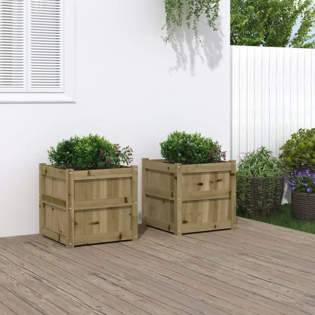 2-Pack Impregnated Pine Wood Garden Planters - Durable Outdoor Plant Pots