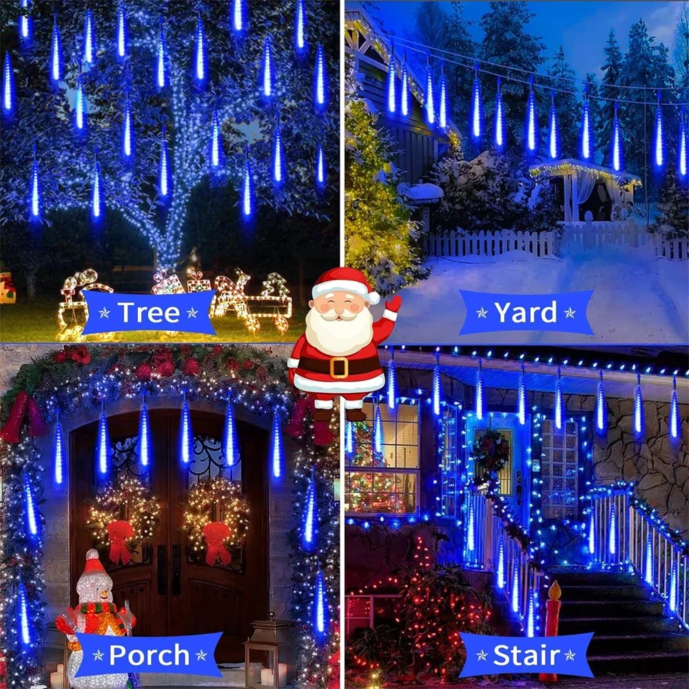 1200 mAh solar Meteor Shower Rain String Lights  Large solar panels Waterproof Garden Light  Christmas Holiday Wedding Decortion