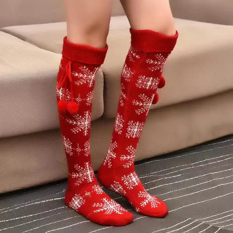 Women Christmas Leg Warmers Winter Warm Soft Thick Over Knee Socks Stretch High Long Stocks Knit Women New Year Long Socks