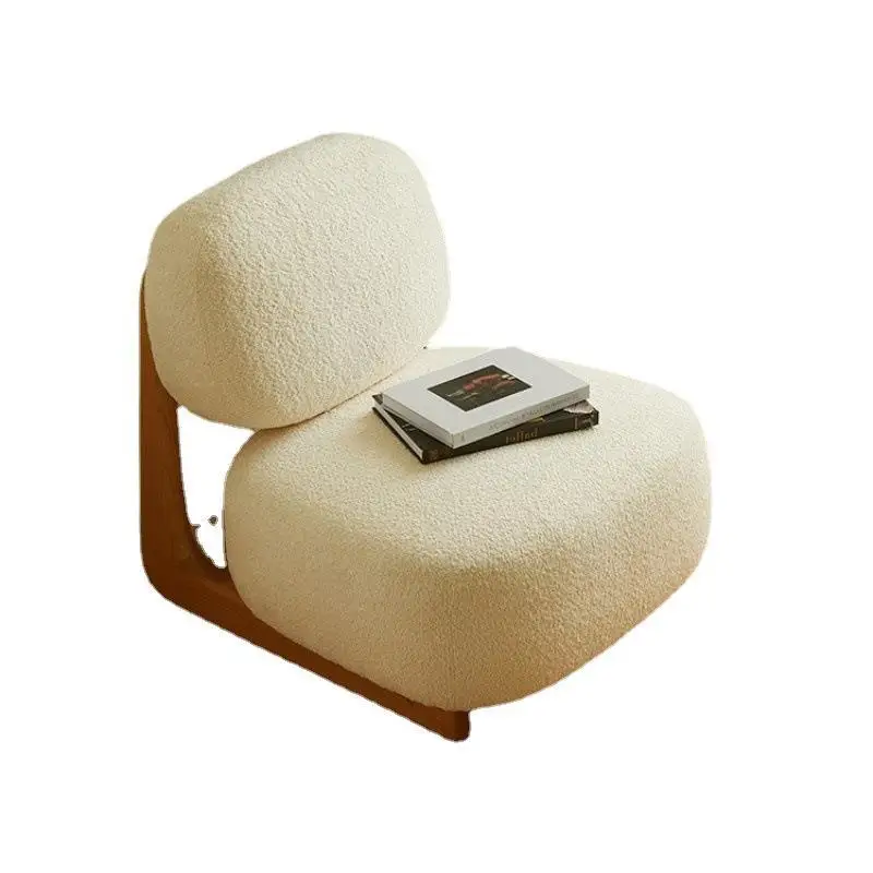 

Wabi Sabi Wind Lazy Sofa Chair Solid Wood Lamb Fleece Living Room Single Back Chair Bedroom Floor Designer Chair