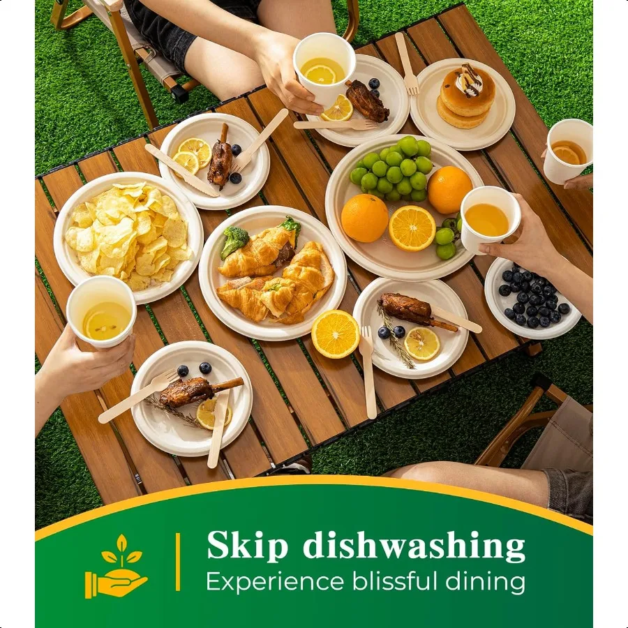 100 Compostable Paper Plates 10 Inch 125 Count Biodegradable Bagasse Plates Heavy Duty  Plates Bulk for Party MicrowaveSafe Soa