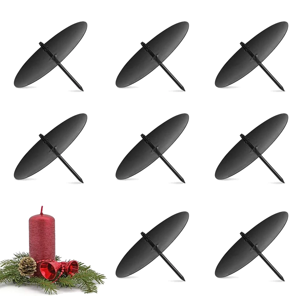 Portavelas de corona, portavelas de 8 cm, portavelas de metal, plato de vela navideña con punta 8 piezas negro