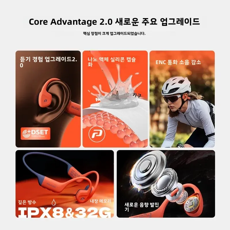 POLVCDG 골전도 이어폰 IPX8 방수 32GB 메모리 블루투스 5.4 실리콘 소재 2... - 4