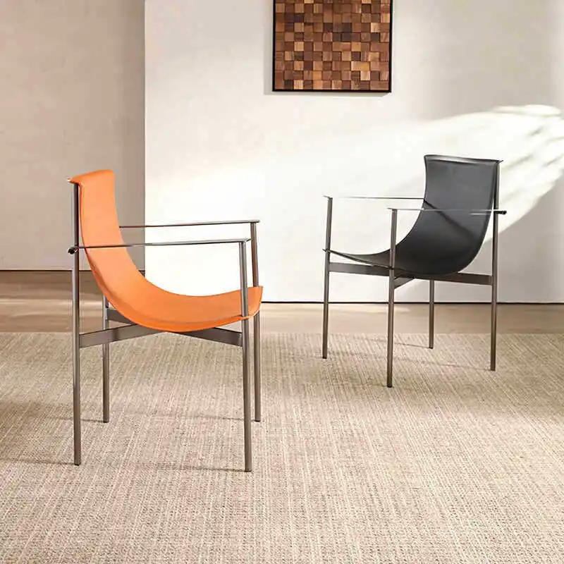 Italian minimalist saddle leather dining chair modern home book negotiation Bauhaus chair cross-border