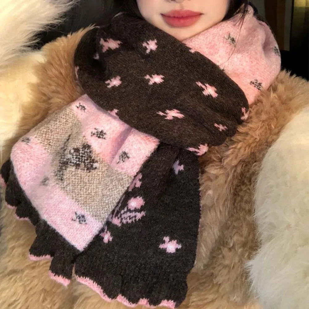 Double Sided Deer Knitted Scarf Thickened Yarn Skin-friendly Texture Reversible Warm Neckerchief Cozy Elasticity Chic Shawls
