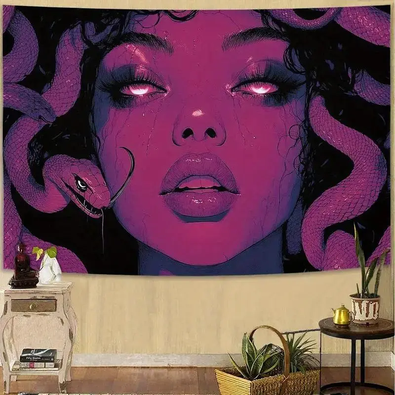 VIKAMA Purple Medusa Snake Girl Tapestry Dark Gothic psychedelic Wall Hanging Bedroom Dormitory Esports Room Home Decoration
