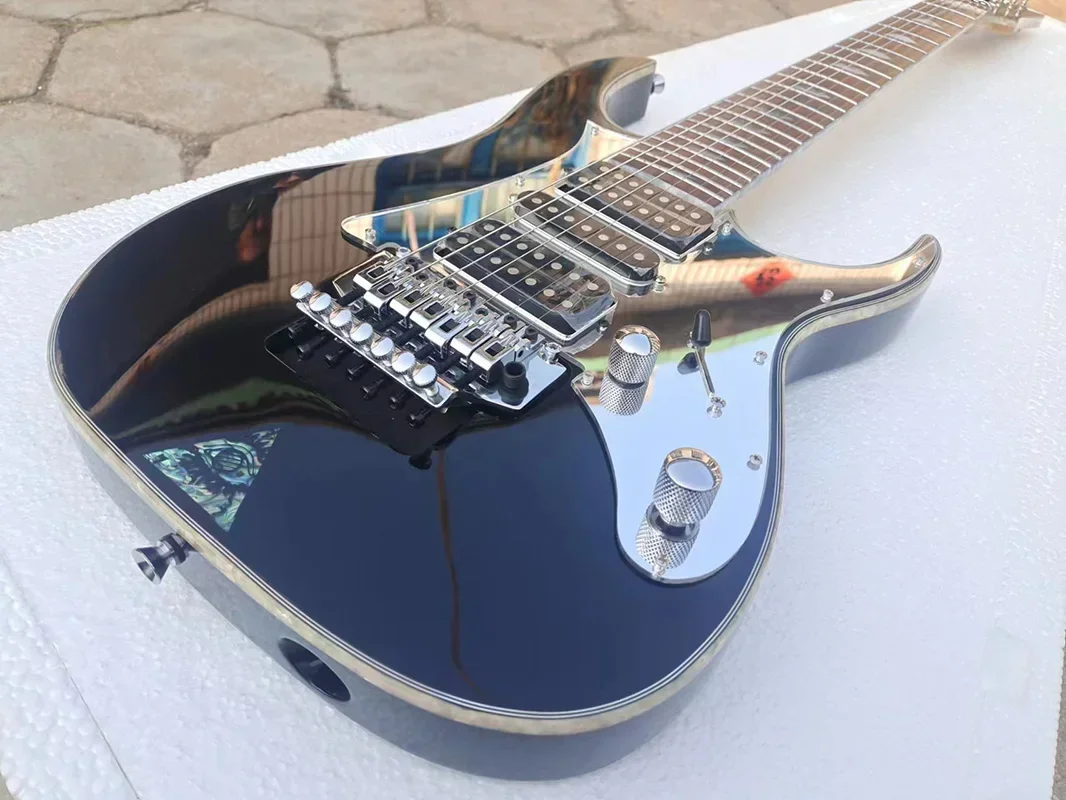 

UV777 Universe Steve 7 Strings Black Electric Guitar Mirror Pickguard Floyd Rose Tremolo Abalone Disappearing Pyramid Inlay