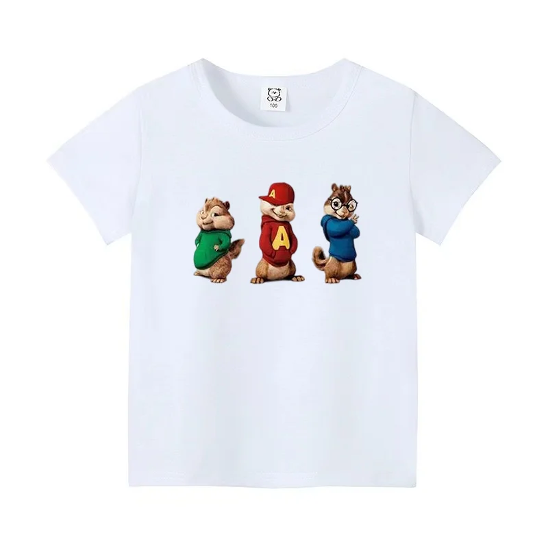 Cute Cartoon Kids Alvin and the Chipmunks T Shirt Summer 4-14Years Boys Girls Chilren Casual Tee Fashion Top Outits