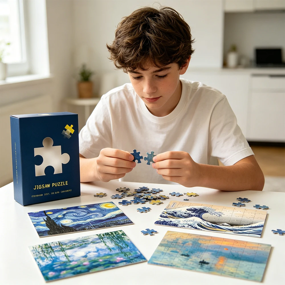 

4-in-1 Mini Puzzle Set, Famous Painting Art Adult Stress Relief Puzzle Toy, HD Portable Small Puzzle Painting Art