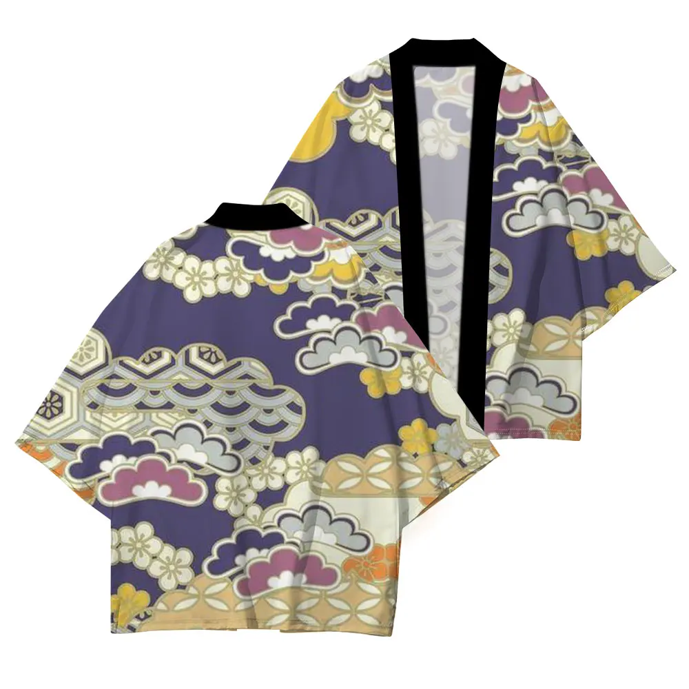 Japanese Traditional Clothing Summer New UV Protection Kimono High Quality Casual Loose Kimono Wisteria Pattern Print XXS-4XL