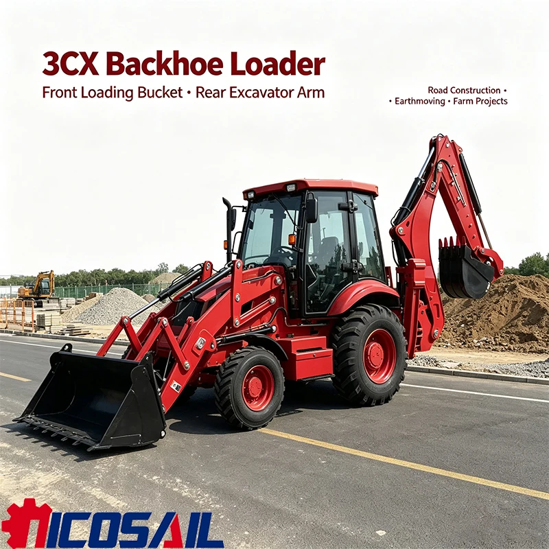 3CX Backhoe Loader with Front Loading Bucket and Rear Excavator Arm for Road Construction, Earthmoving and Farm Projects