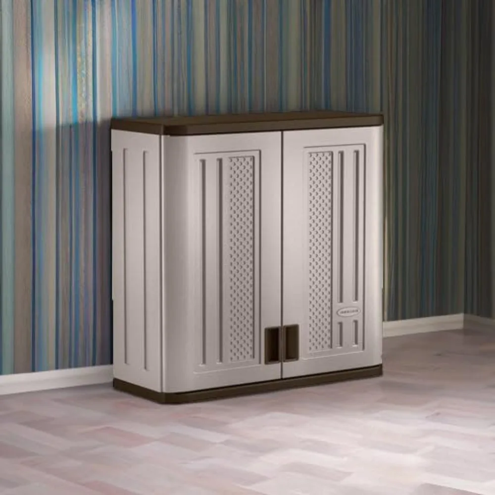 2 Pack 4 Cubic Feet Resin Single Shelf Garage Wall Storage Cabinet, Platinum