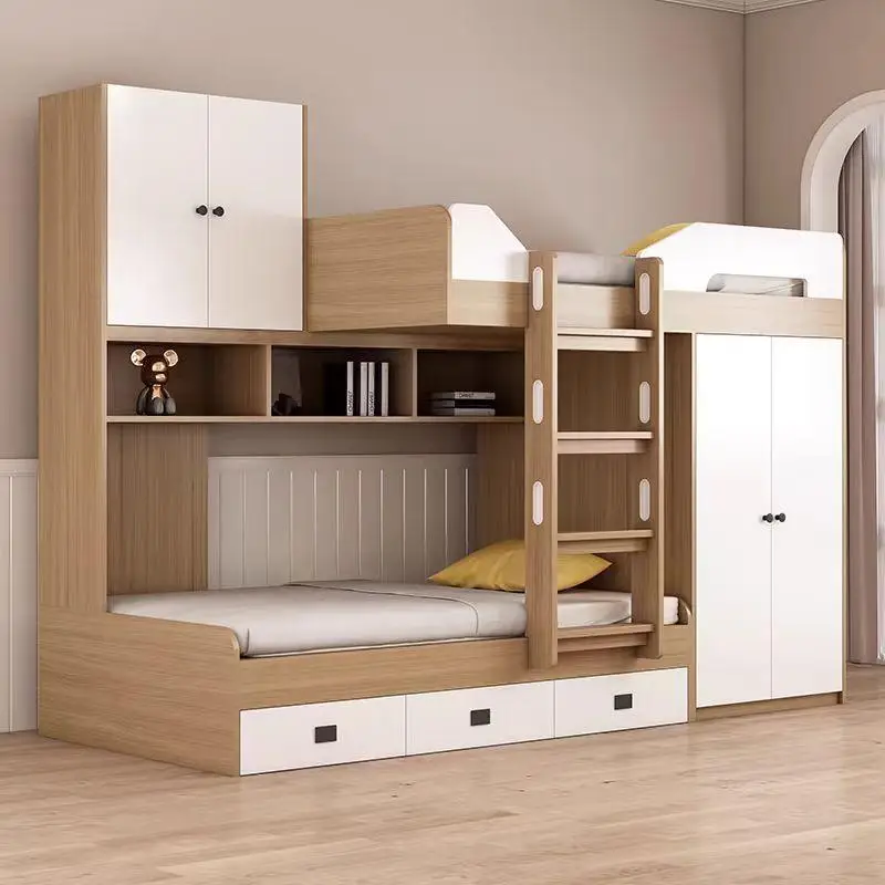 

Dislocation upper and lower bunk beds with wardrobe combination beds Small apartment bunk beds