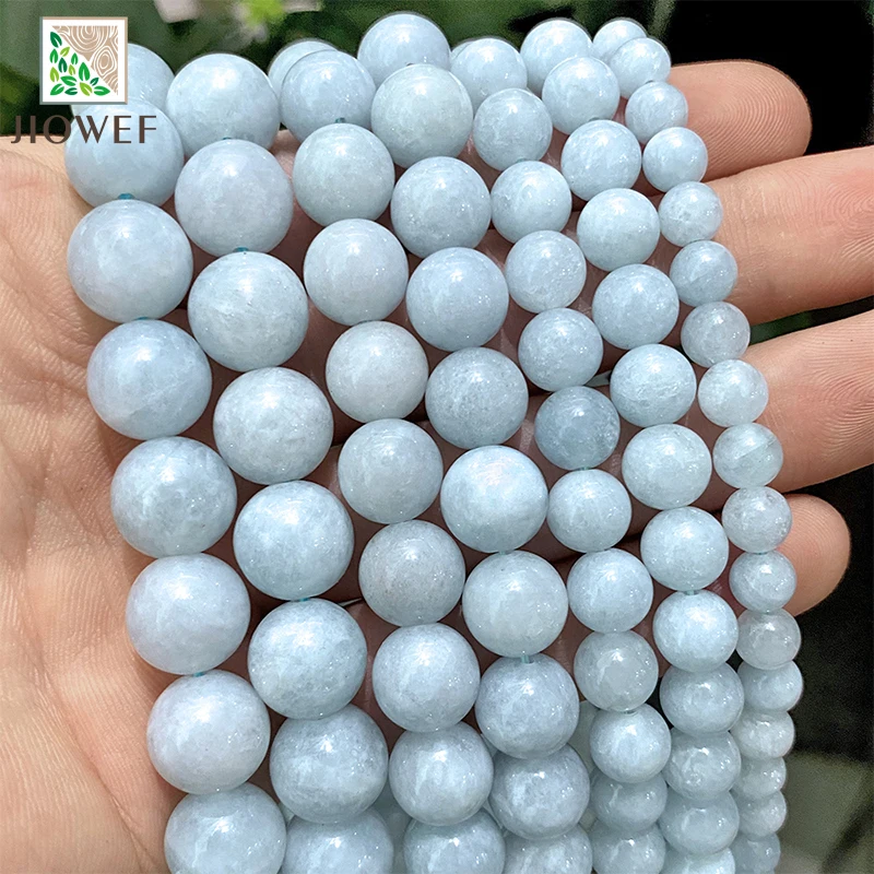 Natural Stone Beads Light Blue Jasper Chalcedony Round Beads Diy Bracelet Necklace for Jewelry Making 15